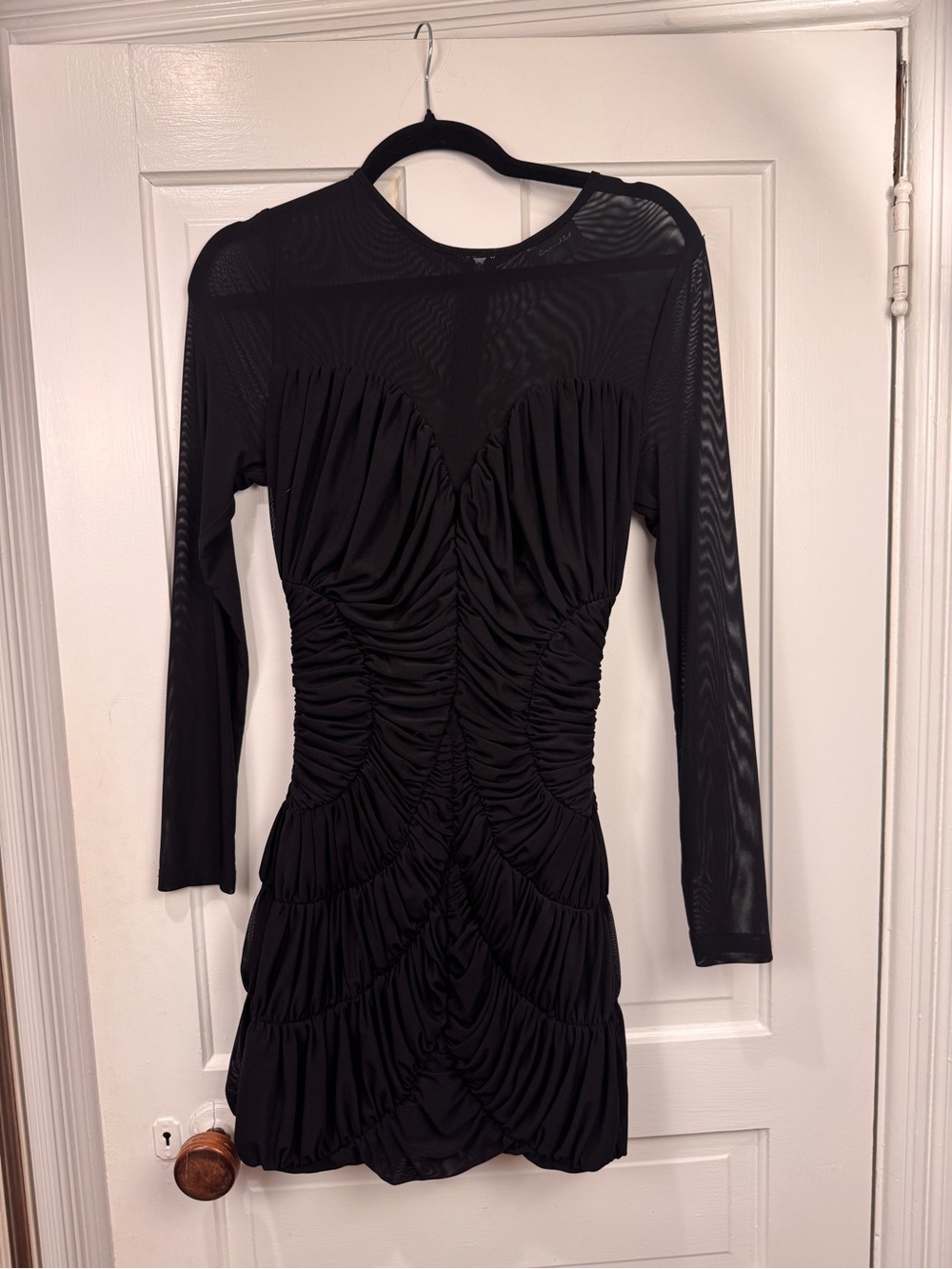 Line & Dot Black Ruched Long-Sleeve Mini Dress